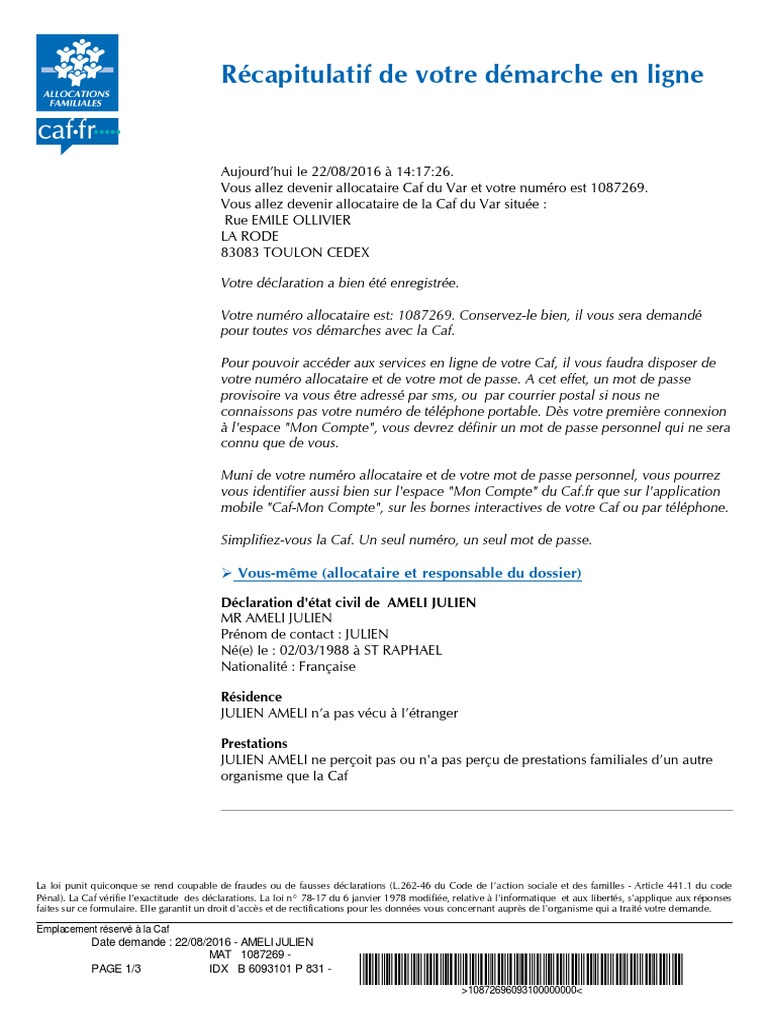 Mot De Passe De Julien Pix Dossier Caf PDF | PDF | Business | Travail