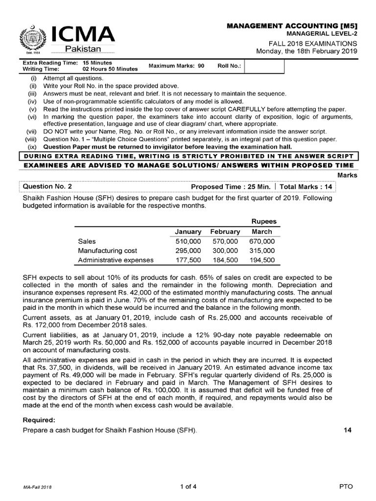 Management Accounting Paper | PDF