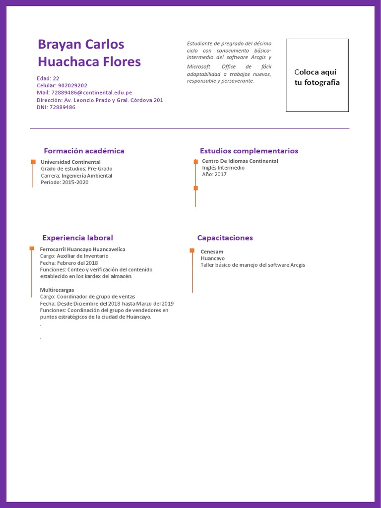 Plantilla Mi Primer CV - Universidad Continental | PDF