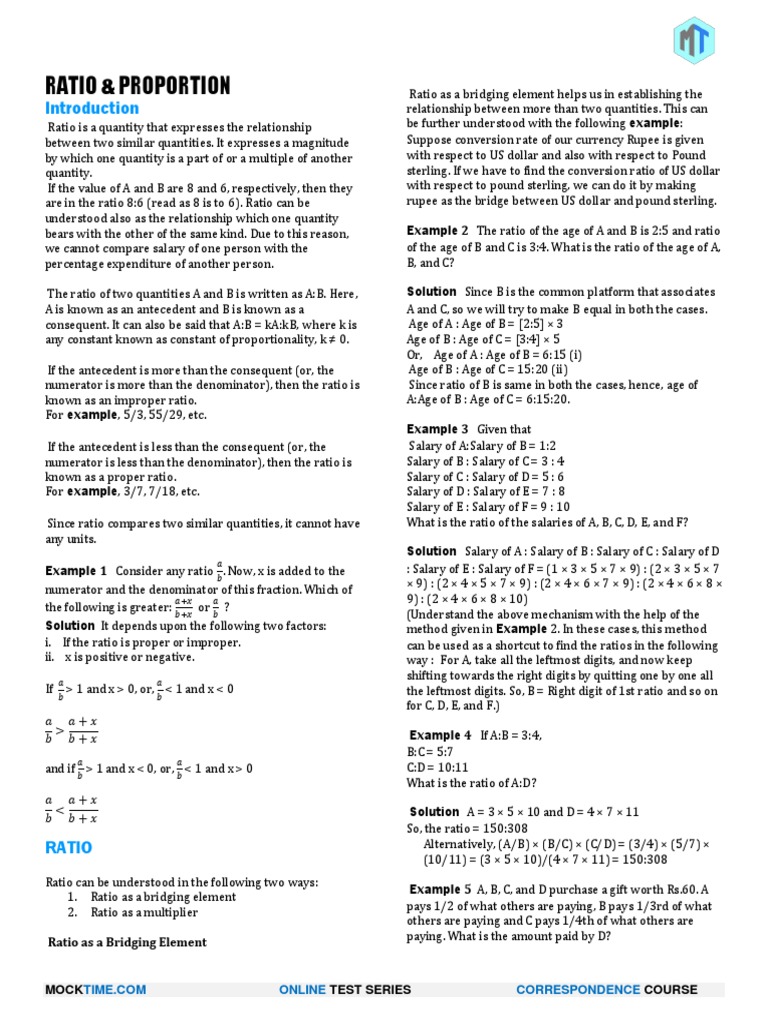 RATIO | PDF | Fraction (Mathematics) | Numbers