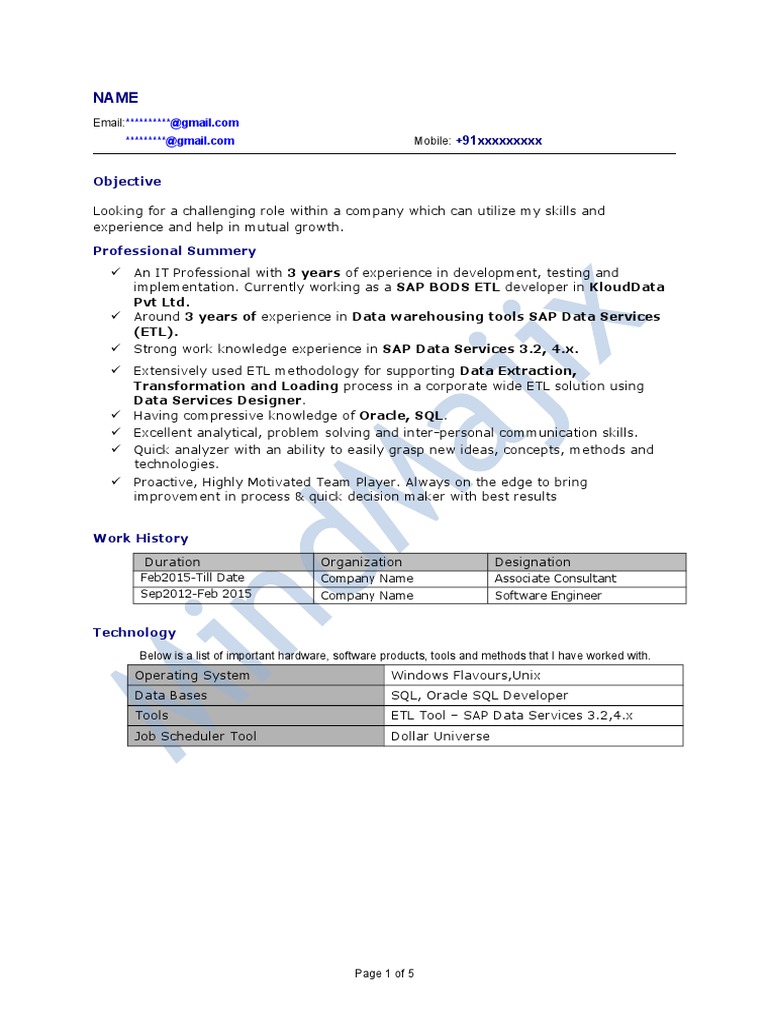 SAP BODS Sample Resume 2 | PDF | Sql | Sap Se