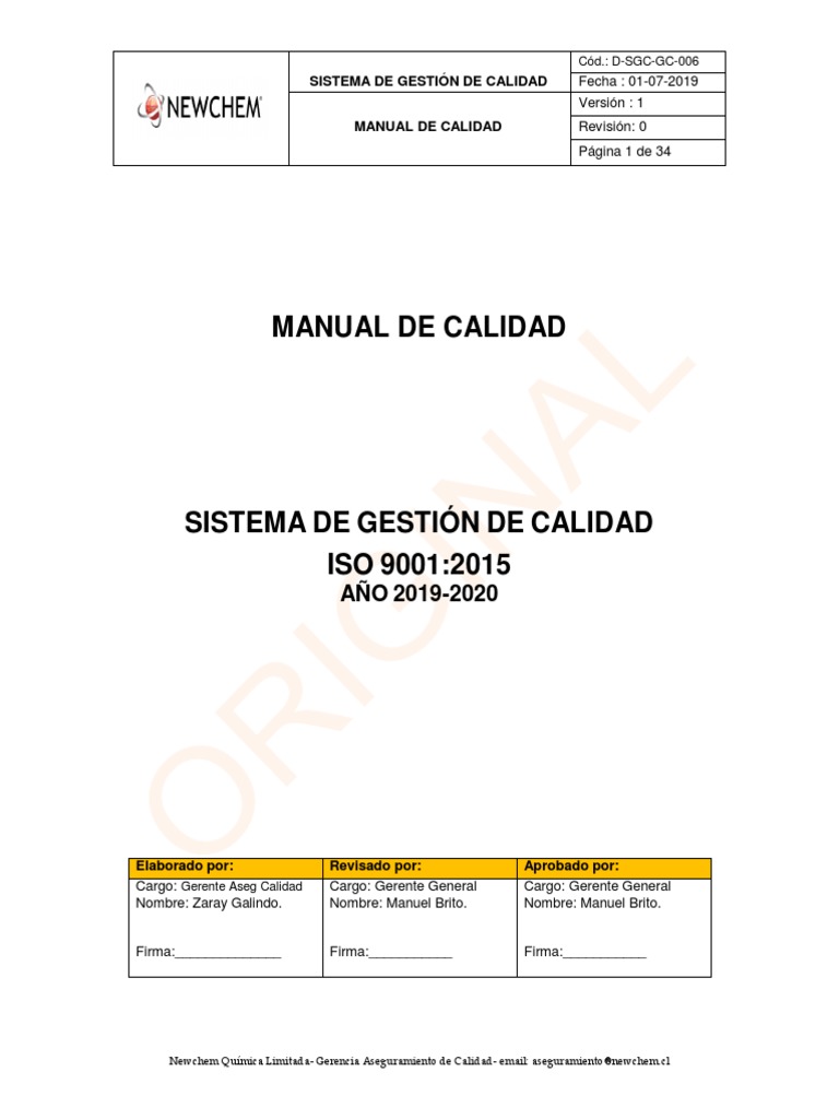 Manual de Calidad ISO 9001:2015 | PDF | Sistema de manejo de calidad ...