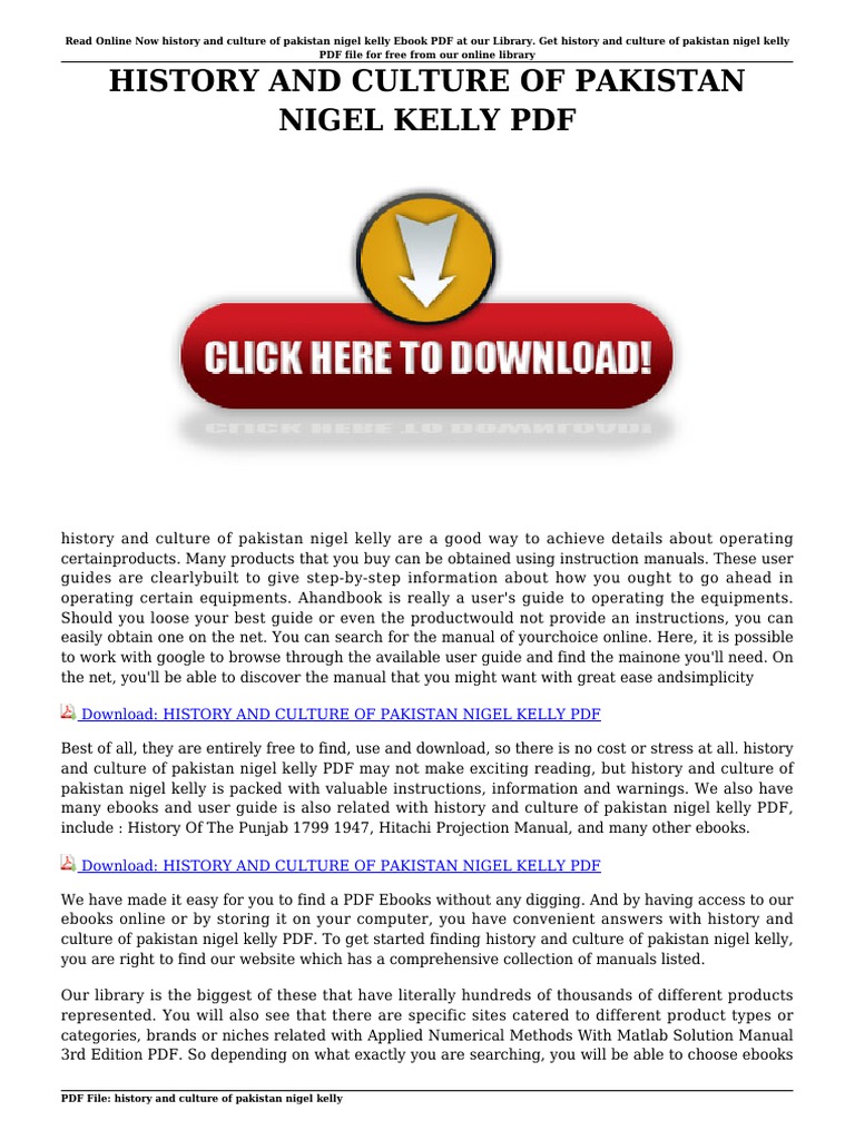 History and Culture of Pakistan Nigel Kelly PDF PDF E Books Libraries