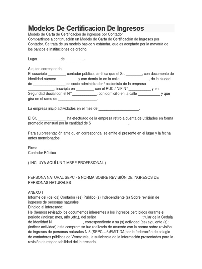 Modelos de Certificacion de Ingresos | PDF | Contador | Business