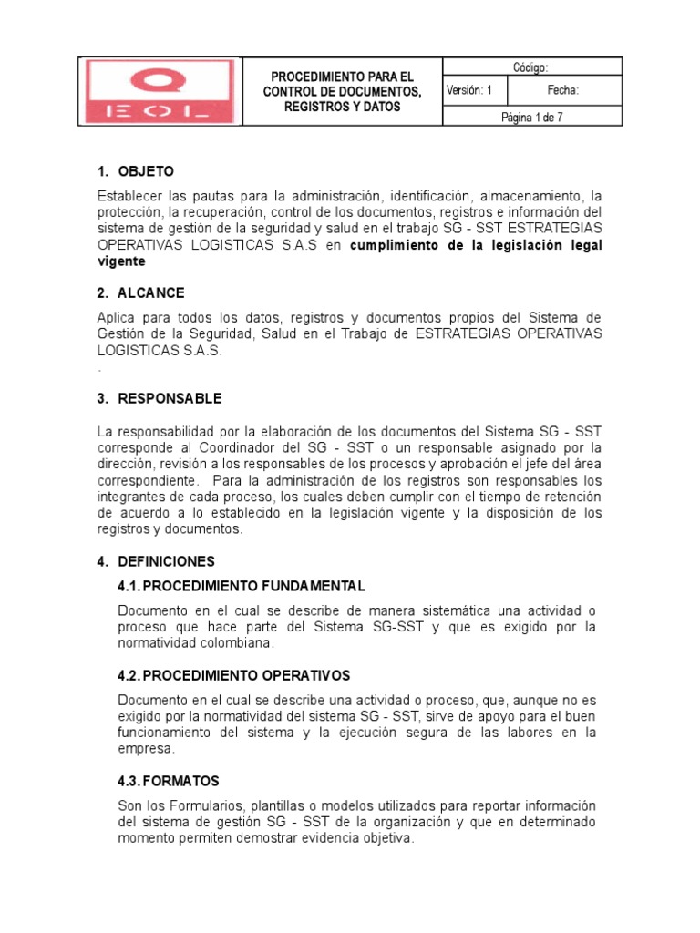 Procedimiento de Control de Documentos, Registros y Datos | PDF ...