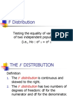 F Distribution Testing Equality of Variances