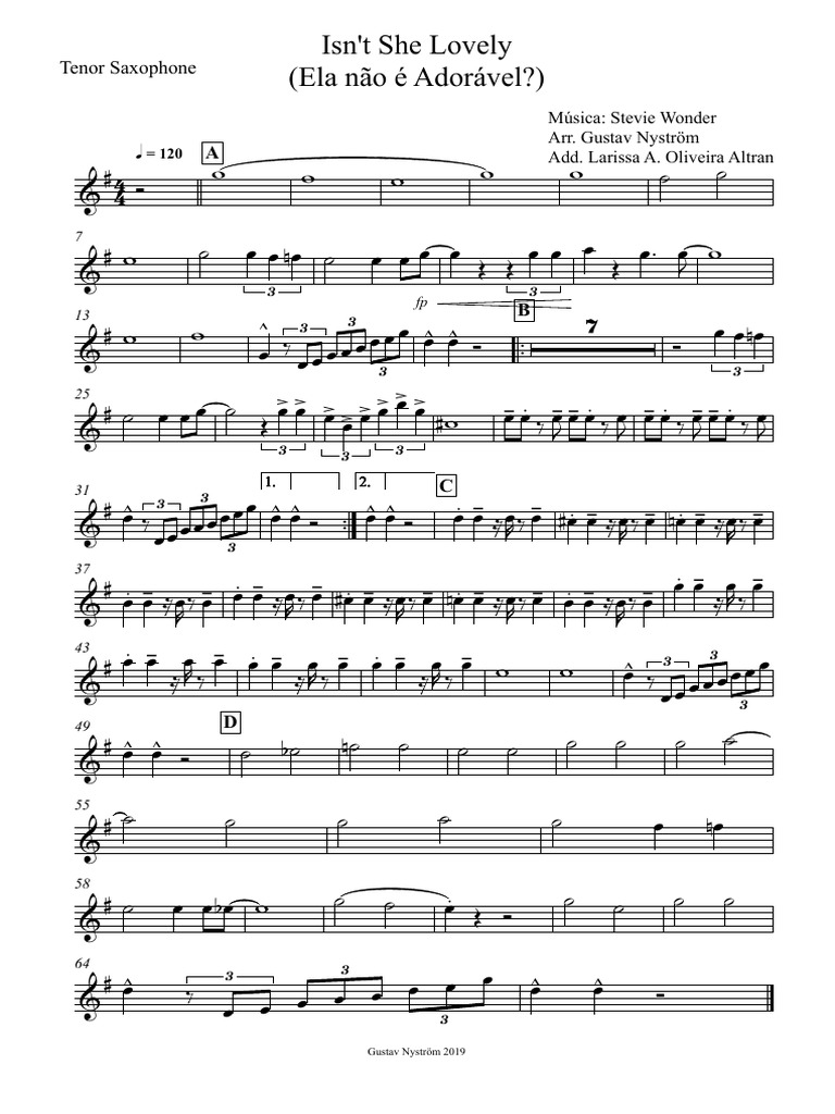 Isn T She Lovely Tenor Saxophone