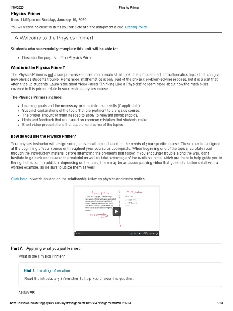 Physics Primer Homework 1 Pdf Fraction Mathematics Textbook