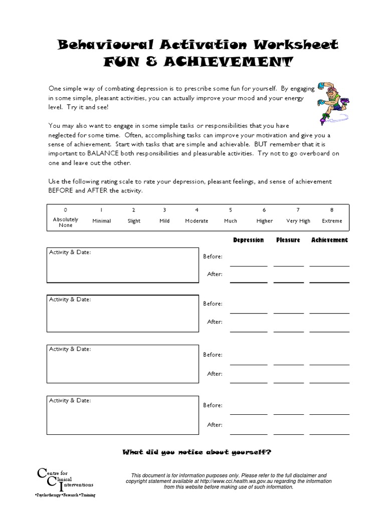 Depression Worksheet 02 Behavioural Activation PDF PDF Major