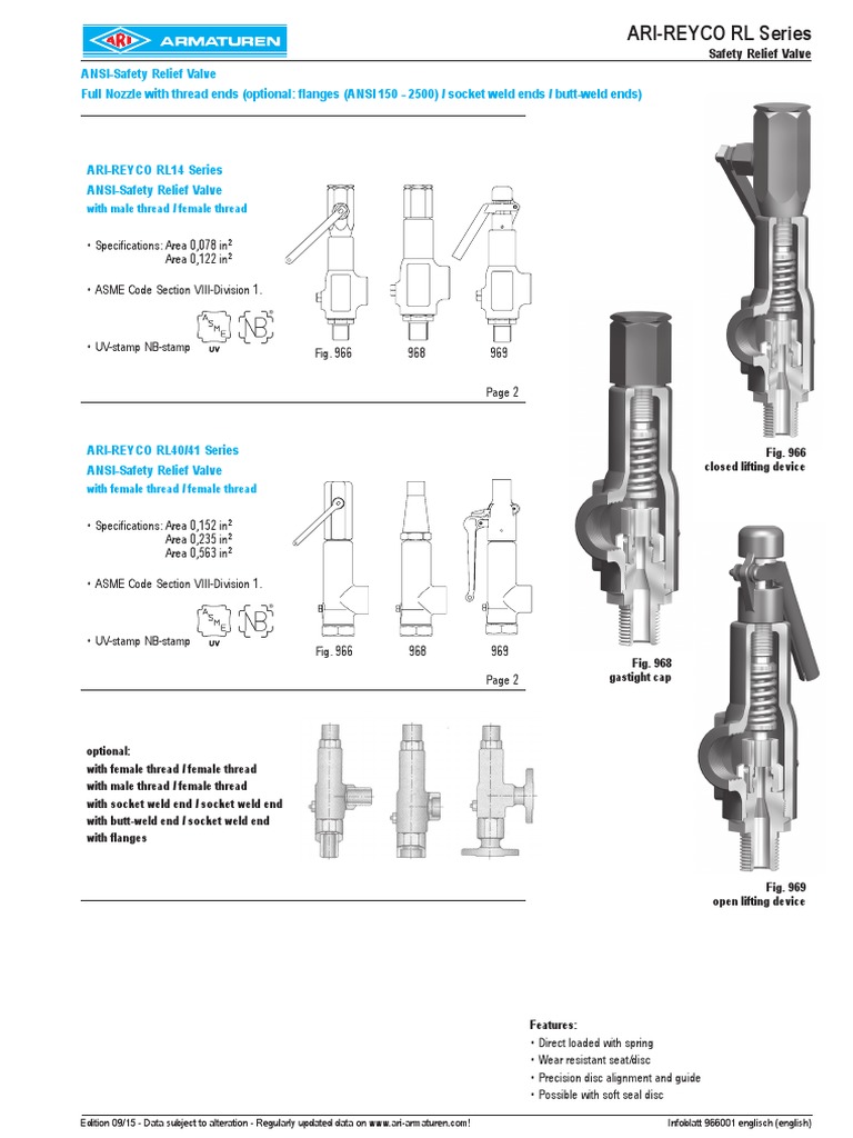 DS 966001-2 ANSI Safety Relief Valve Threaded ARI-SAFE-FN 966 968 969 ...