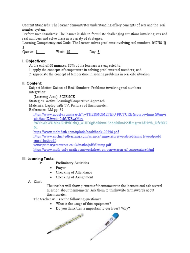Apply The Concepts of Temperature in Solving Problems Real Numbers ...