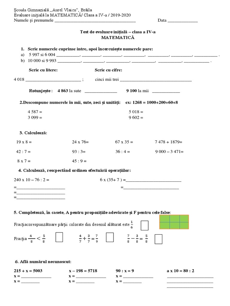 Test Inițial Mate | PDF