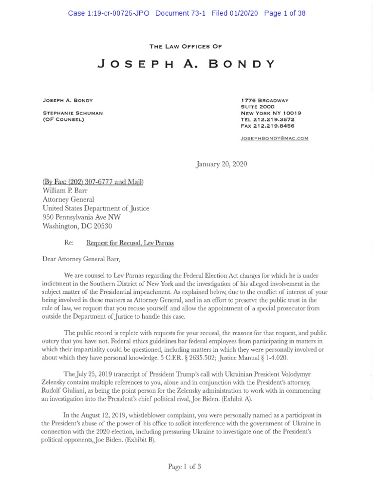Parnas Letter To Barr (With Exhibits) | PDF | Document | Sources