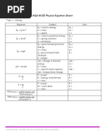 AQA GCSE Physics Equation Sheet - No Units