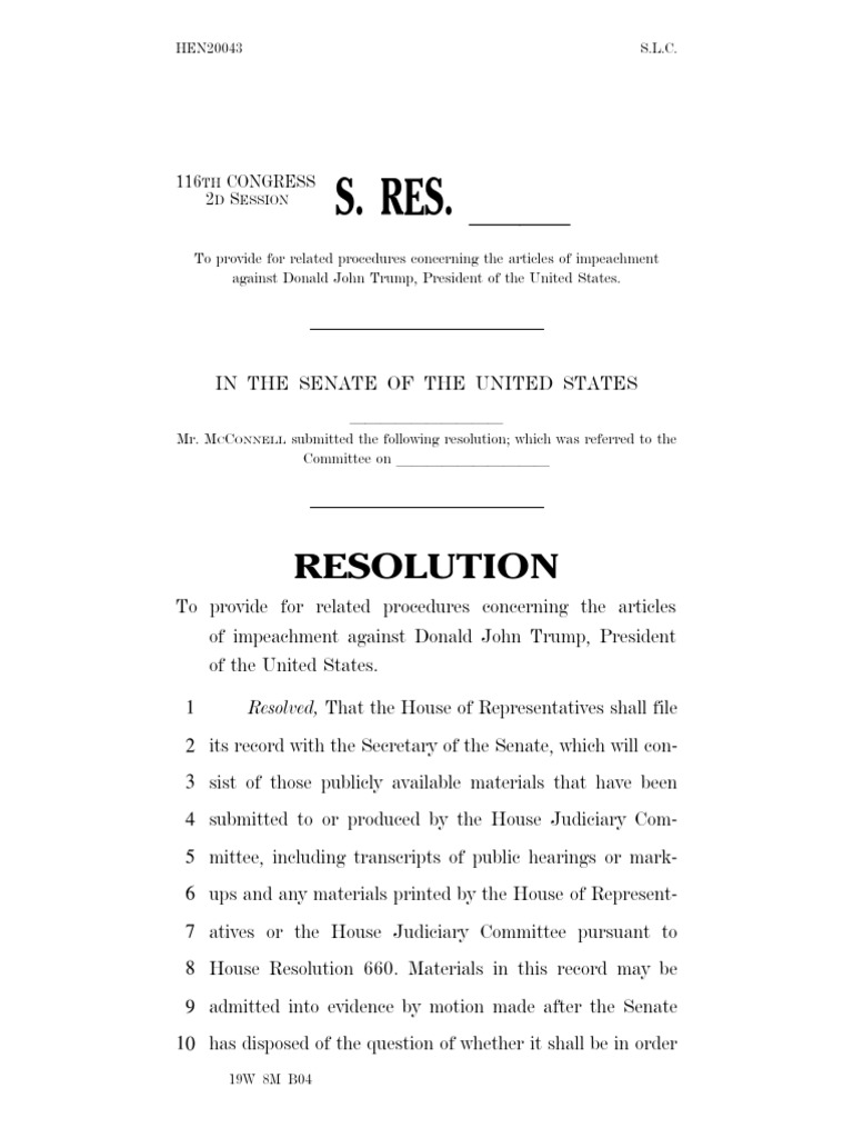 Organizing Resolution PDF United States Senate United States