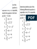 Determine Whether Each of The Following Differential Equations Is Separable or Not