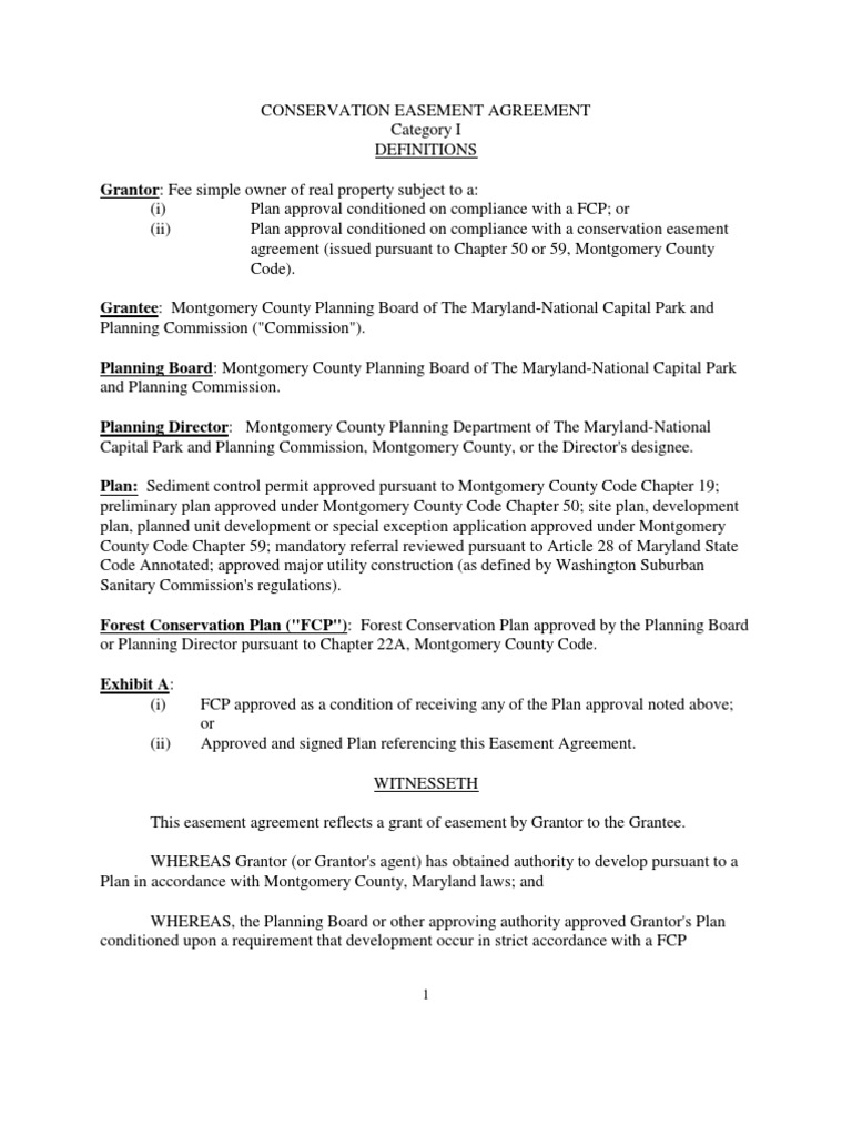 Conservation Easement Agreement Category 1 PDF Covenant (Law