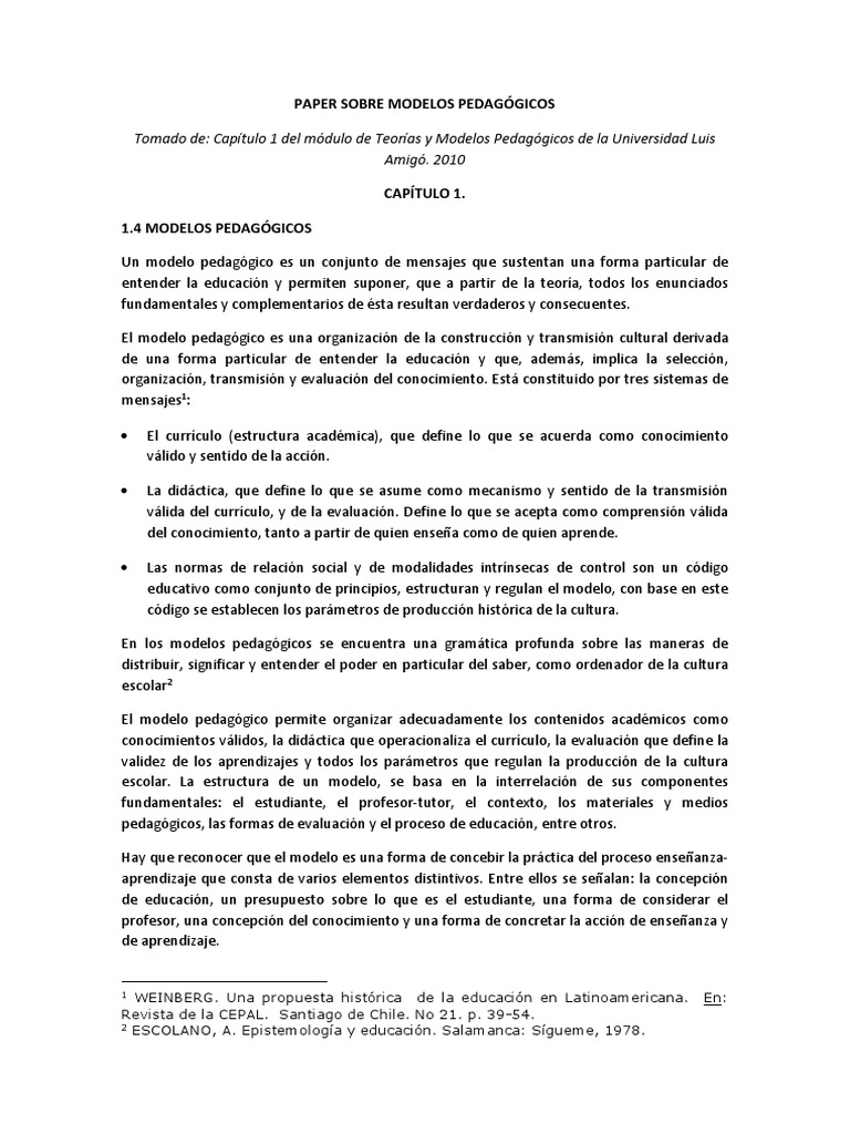 Paper Sobre Modelos Pedagógicos | PDF | Plan de estudios | Conocimiento