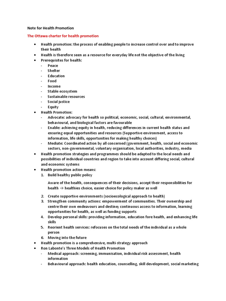 Ottawa Charter for Health Promotion Overview | PDF | Health Promotion ...