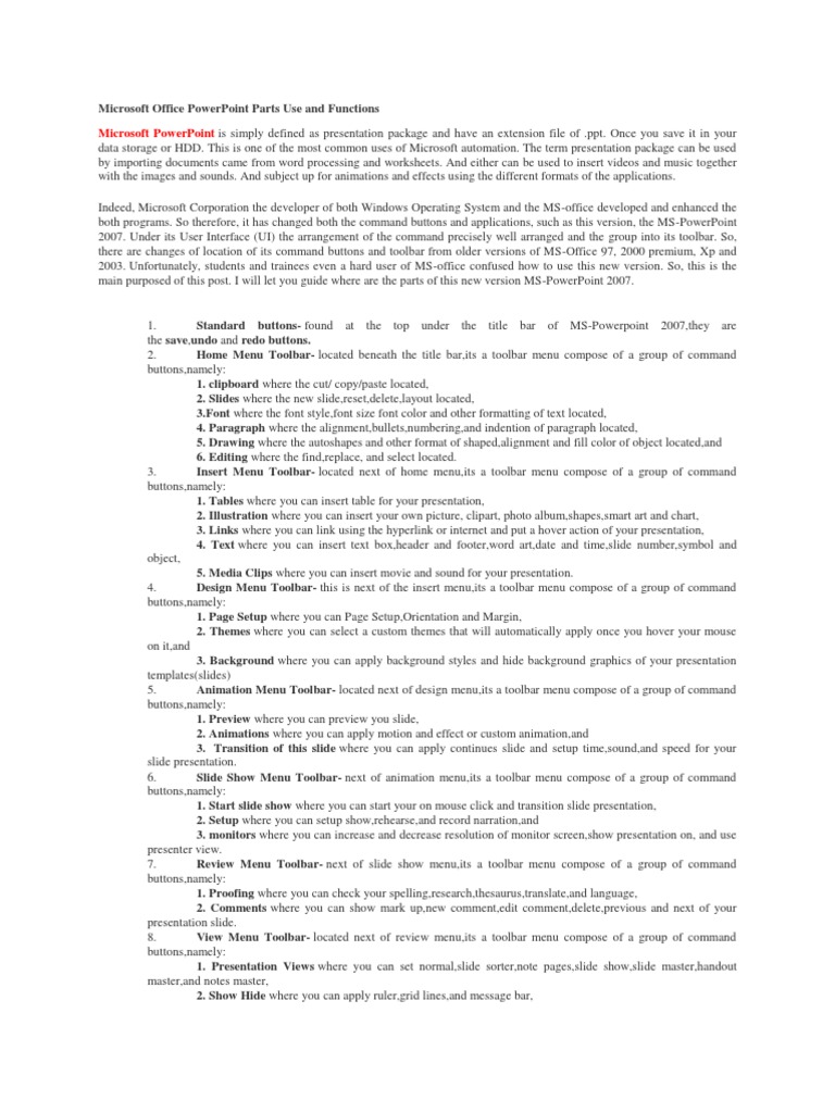 PowerPoint 2007 & 2010 Parts and Functions | PDF | Human–Computer ...