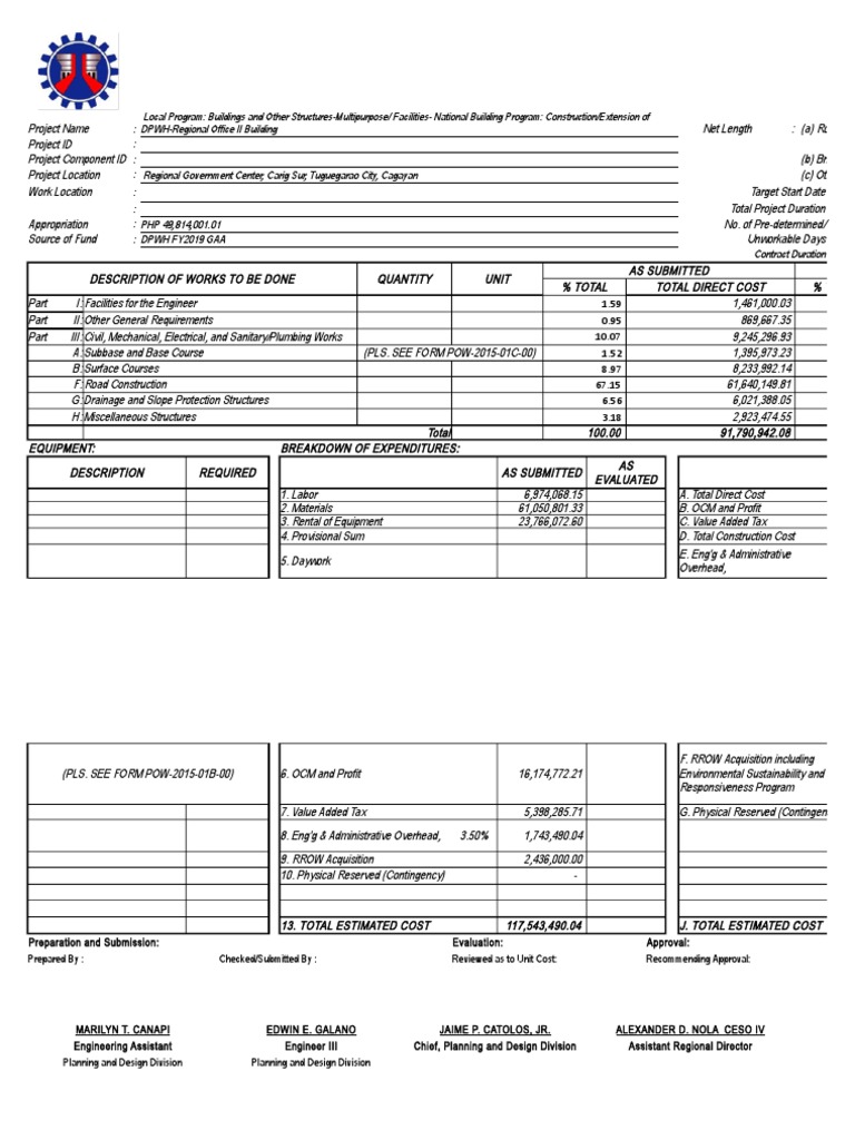 DPWH Regional Office II Building Project | PDF | Cost | Building Materials
