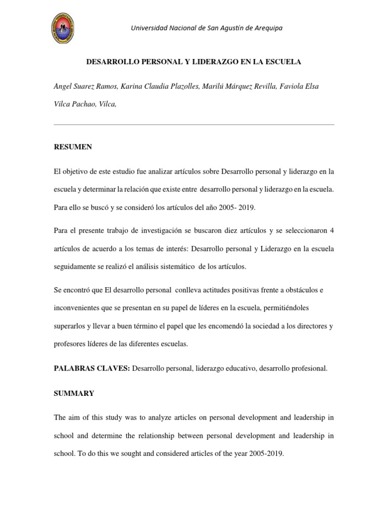 Desarrollo Personal y Liderazgo Escolar | PDF | Liderazgo | Desarrollo ...