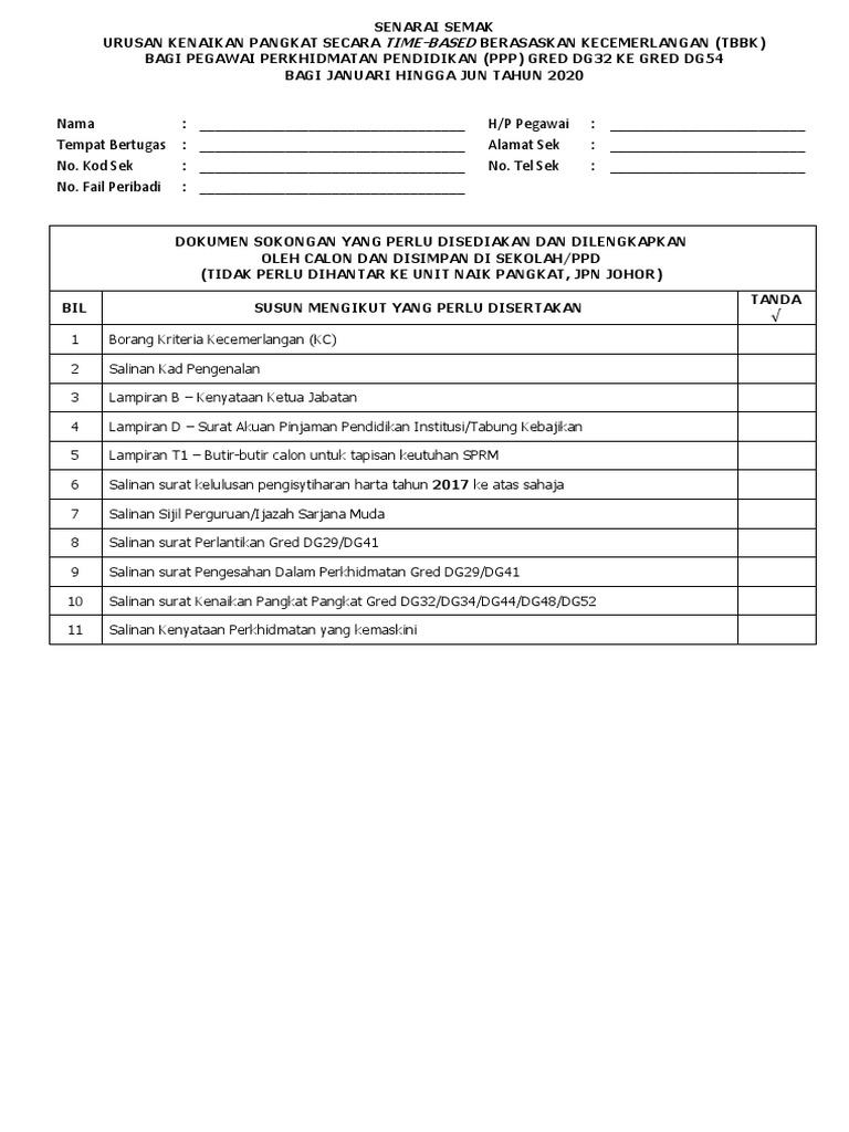 1 Senarai Semak Dan Manual Tbbk 2020 Pdf
