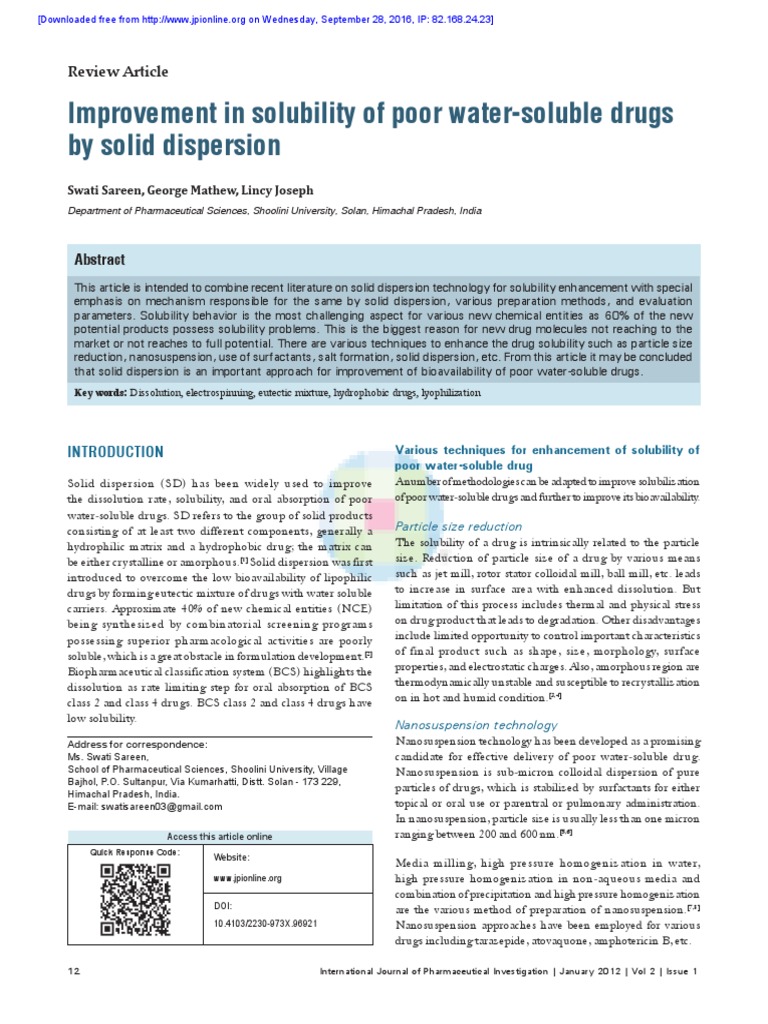 Improvement In Solubility Of Poor Water Soluble Dr Solubility Solution