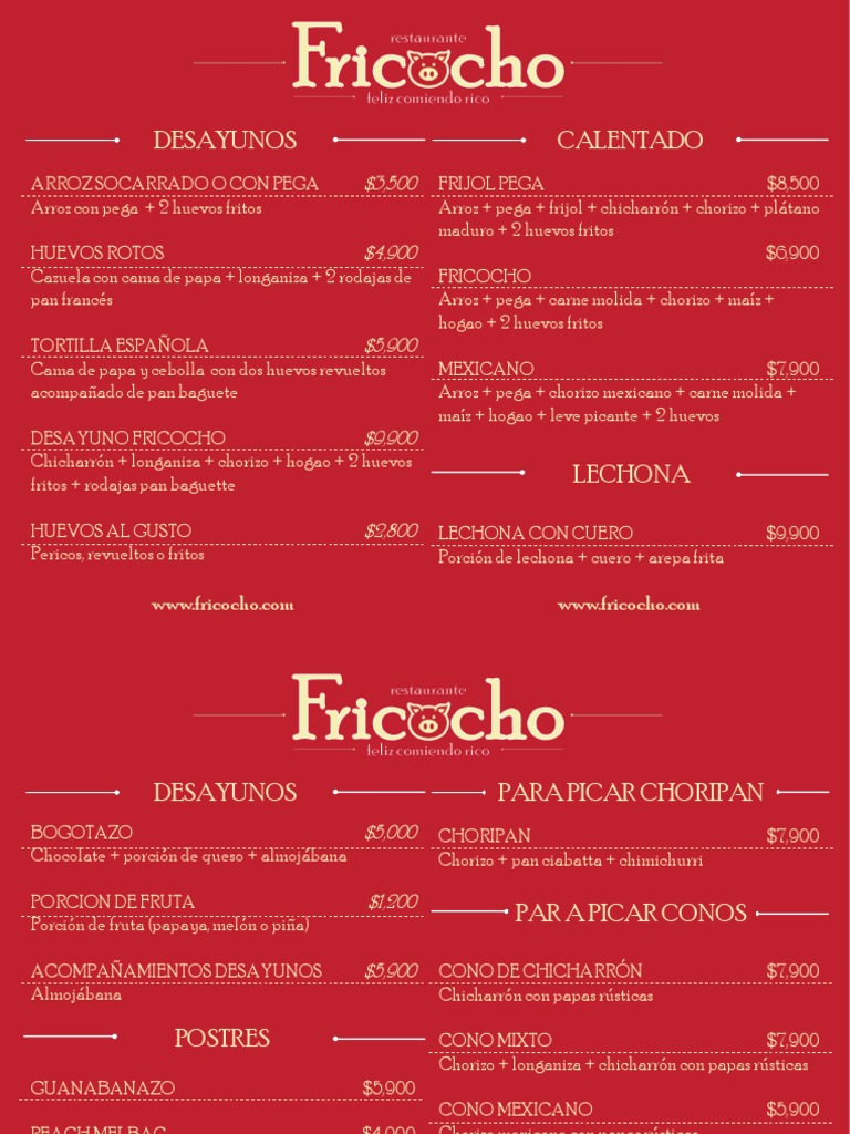 Fricocho Menu | PDF | Cocina latinoamericana | Cocina de las Americas