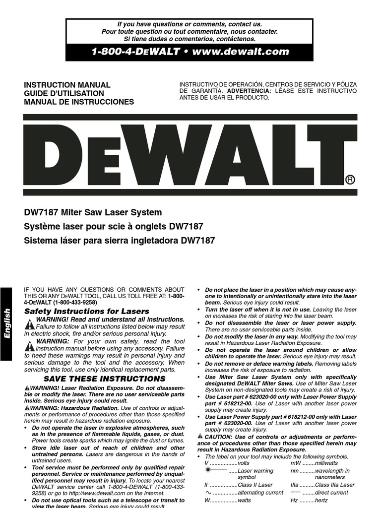 Dewalt DW7187 Miter Saw Laser Laser Optical Devices