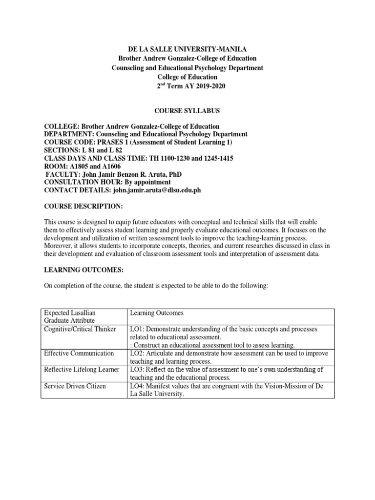 PRASES 1 Course Syllabus Overview | PDF | Educational Assessment ...
