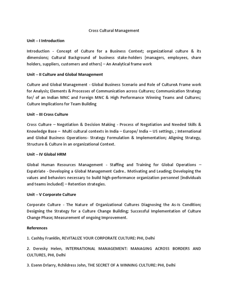 Cross Cultural Management Overview | PDF