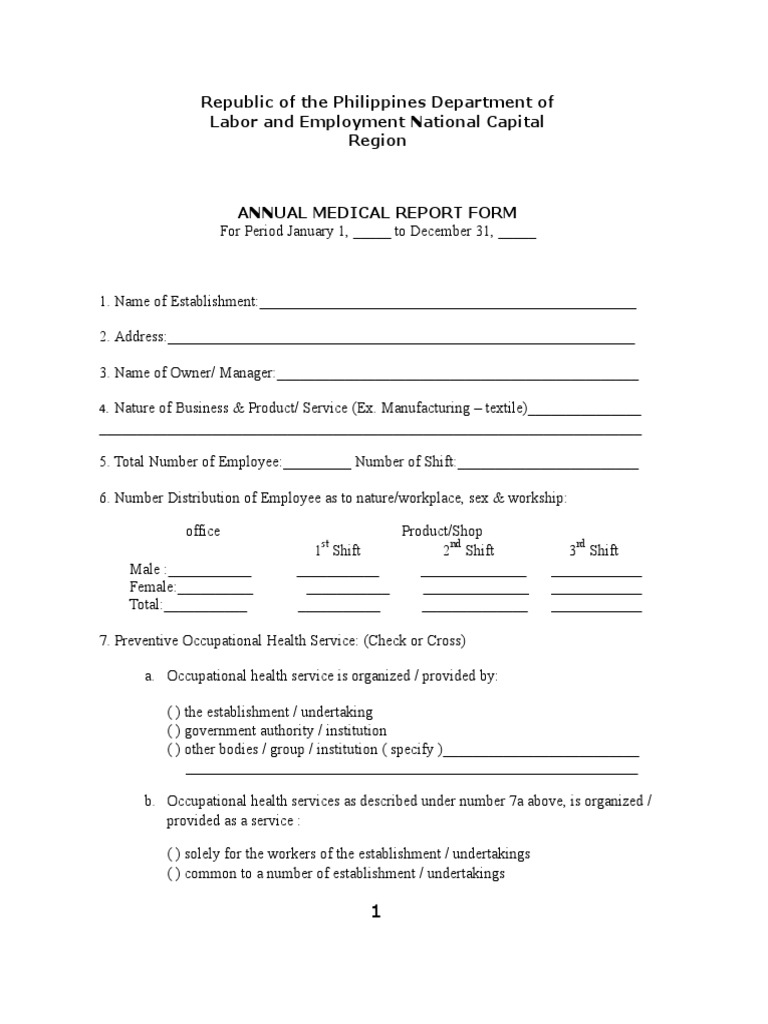 Annual Medical Report Form Template | PDF | Physical Examination ...