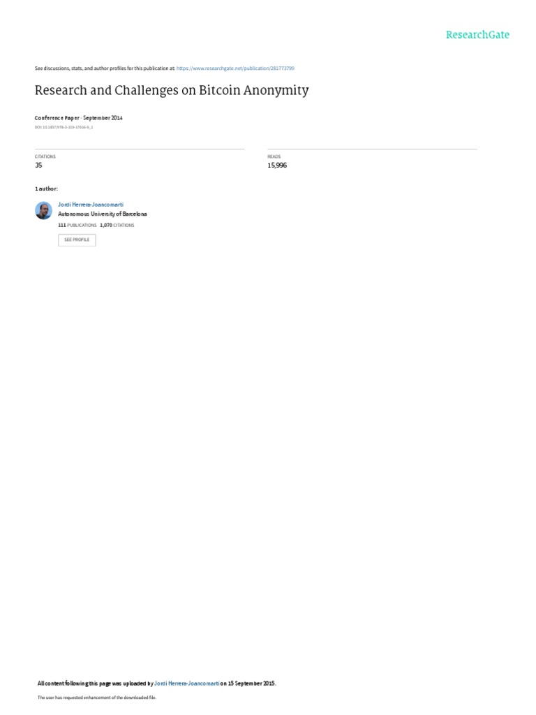 Bitcoin Anonymity: Research Challenges | PDF | Bitcoin | Peer To Peer