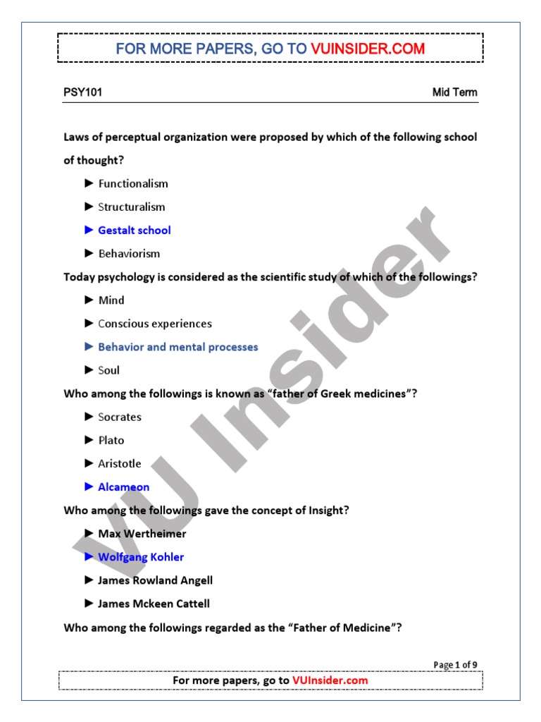 Psy101 Mid Term Past Paper 1 Pdf Pdf Reinforcement Psychology