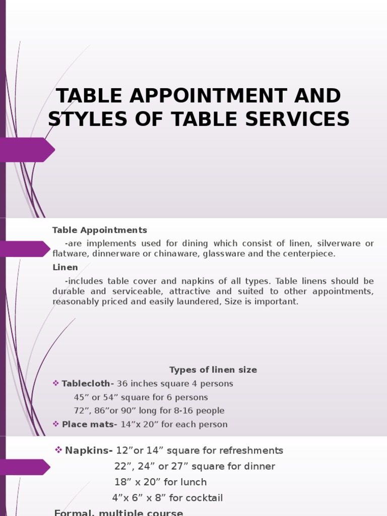 Table Appointment and Styles of Table Services PDF Tableware Ceramics