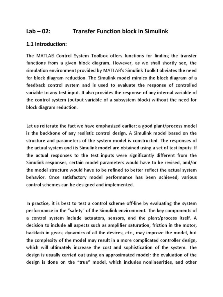 Lab - 2 - Transfer Function Block in Simulink | PDF | Control Theory ...