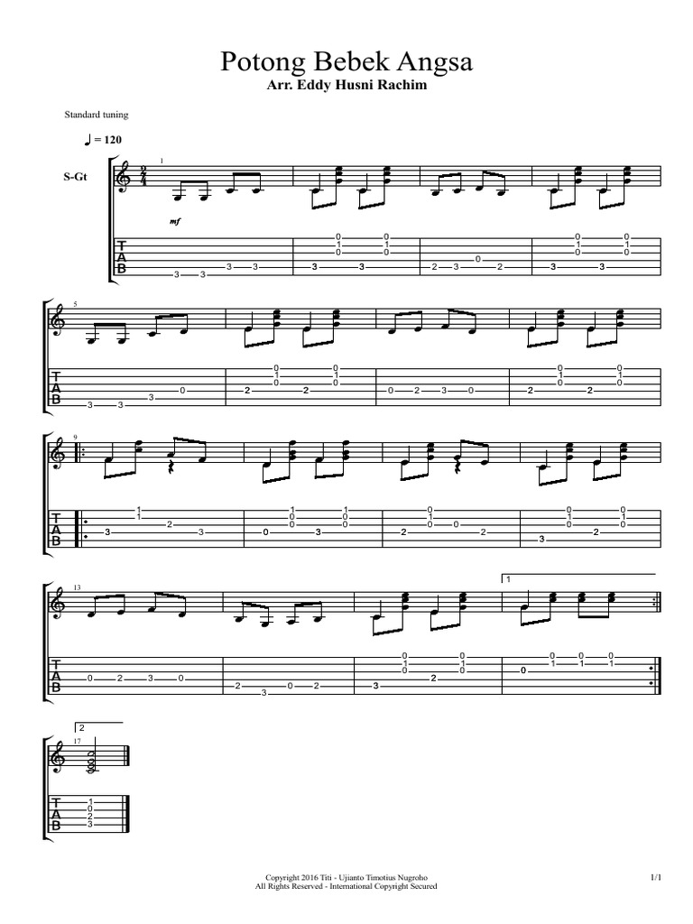 Potong Bebek Angsa Tablature Chordophones Musical Compositions