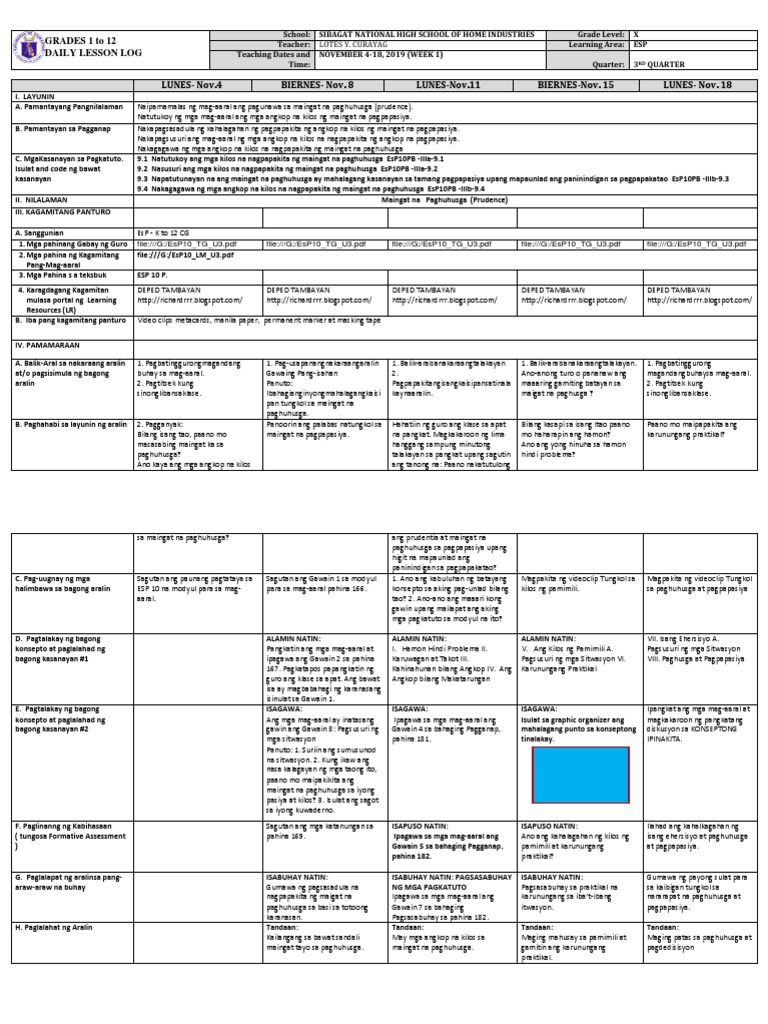 DLL - Esp 10 - Q3 - W1 | PDF