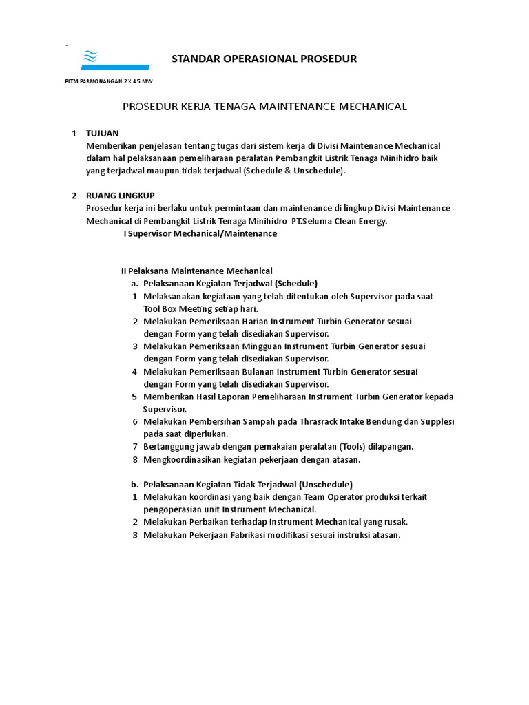 SOP Mechanical | PDF