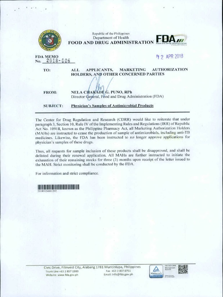 FDA Memo No. 2018-006 | PDF