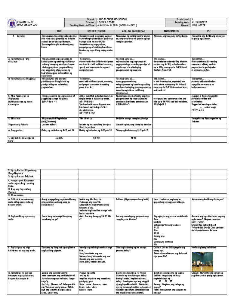 DLL - All Subjects 1 - Q1 - W10 - D1 | PDF