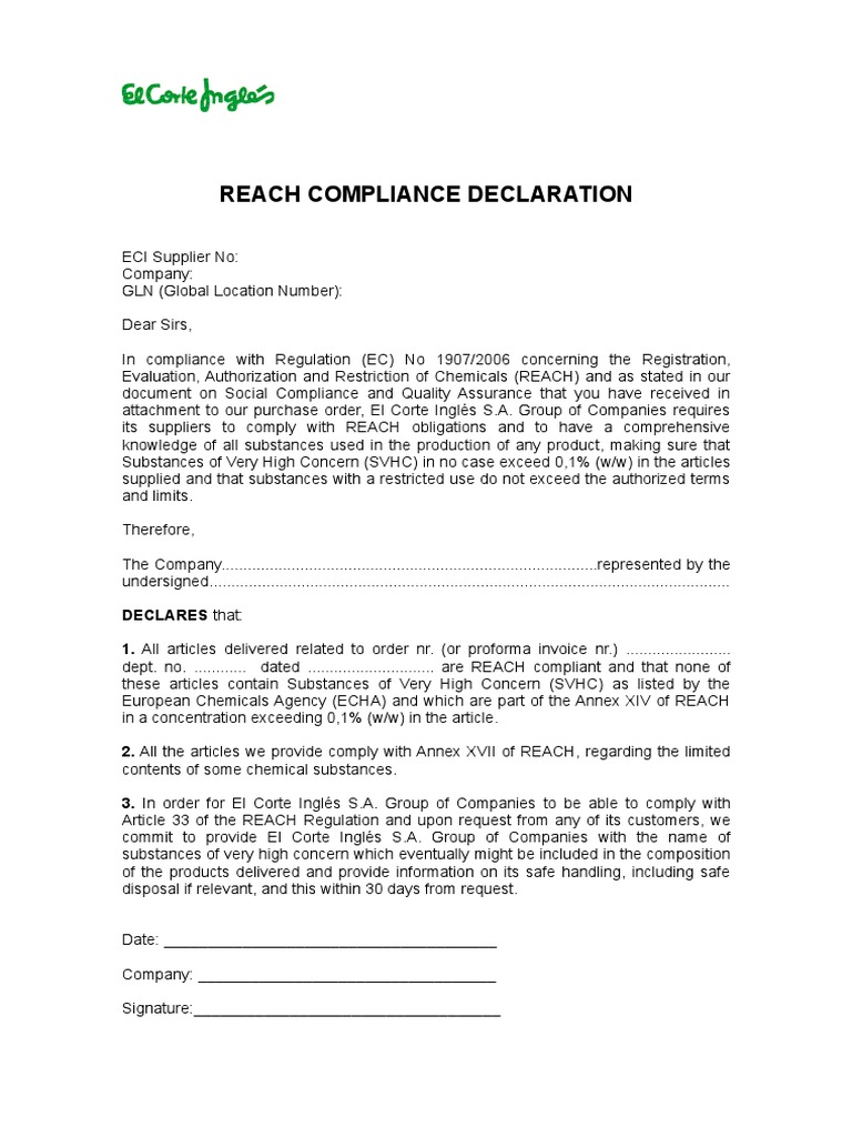 REACH Compliance Declaration | PDF