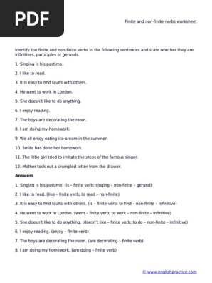 finite and non finite verbs worksheet pdf