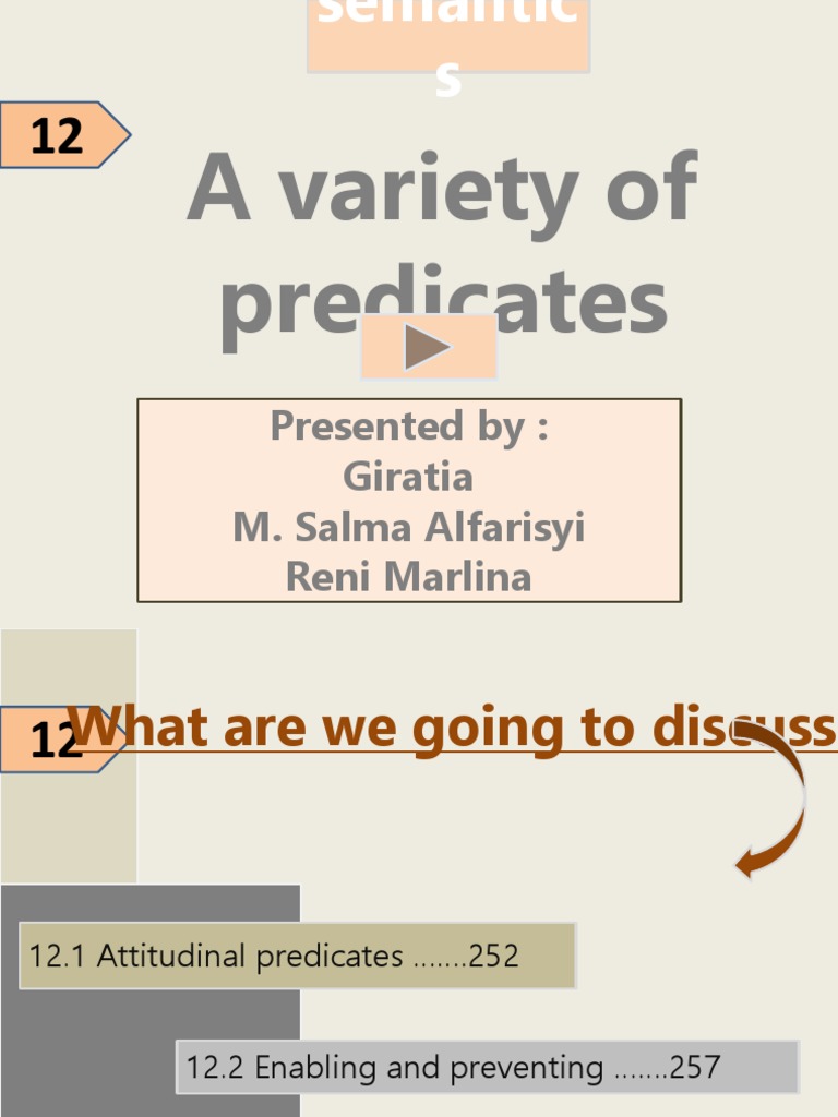 A Variety of Predicates PPT Semantics Fix | PDF | Predicate (Grammar ...