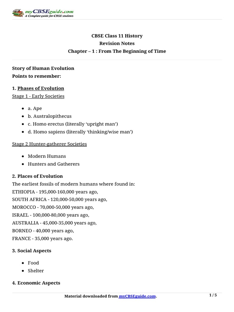 Cbse 11 History Notes ch01 PDF | PDF | Homo | Hunter Gatherer