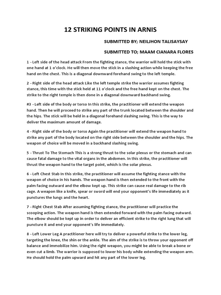 12 STRIKING POINTS IN ARNIS Sports Nature