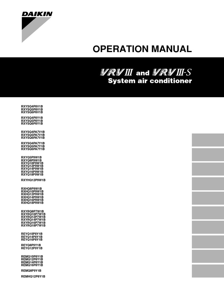 DAIKIN VRV III Opearation Manual PDF Heat Pump Air Conditioning