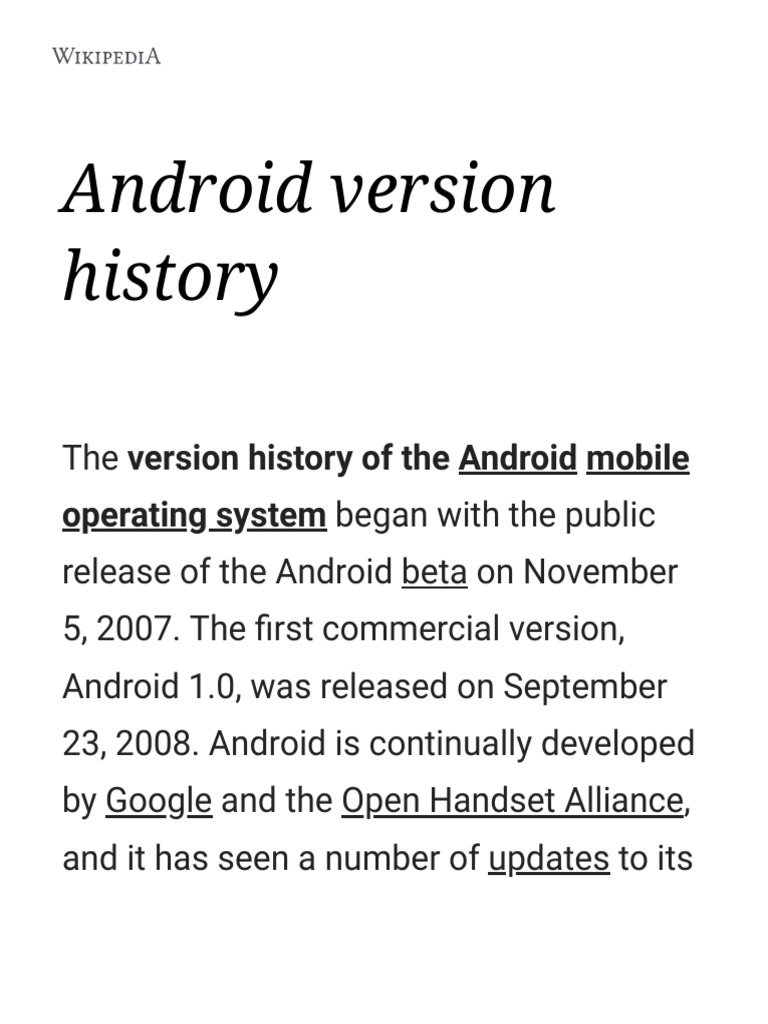Android Version History - Wikipedia | PDF | Android (Operating System ...