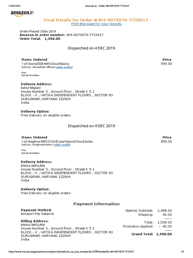 Amazon Order Details for Gurugram | PDF | Economies | Business